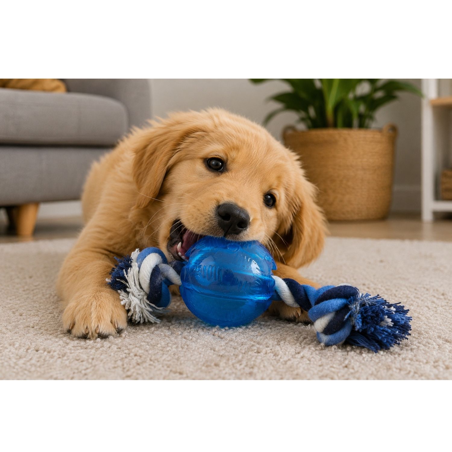Pelota Para Perro Con Cuerda Talla M Azul - Imagen 3