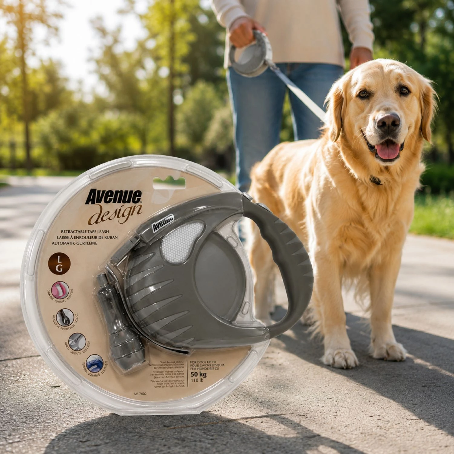 Correa Para Perros Avenue Retractil Gris Talla L - Imagen 3