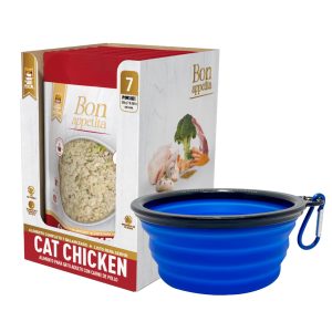 Dúo Comida Húmeda Gato Adulto Sabor A Pollo 100 g caja x 7+Plato colapsable Bon Appetita