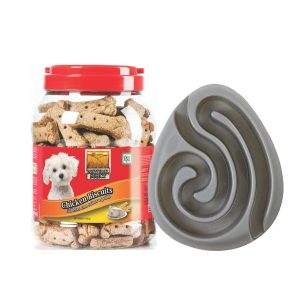Dúo Galleta Natural Select Bombonera Pollo x 1100+Comedero Buster Gris