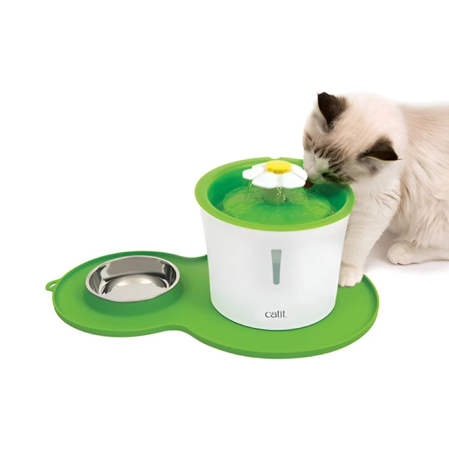 Combo Para Gato Catit Fuente De Agua Con Flor 3 Lt, Plato Acero Inoxidable y Tapete - Imagen 3
